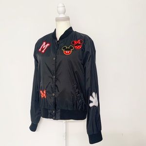 Disney Mickey Minnie Satin Varsity Bomber Jacket Patch Appliqué Size XL
